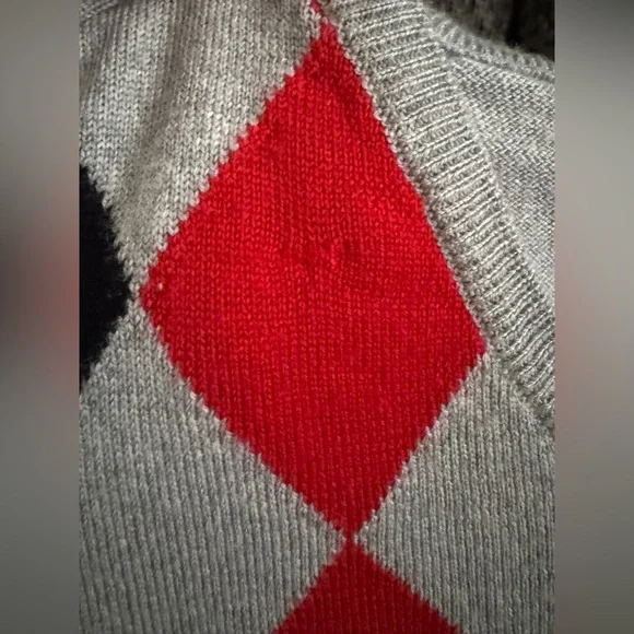 Burberry Golf Long Sleeve V-Neck Argyle Sweater Grey Red Black Merino Wool Small - Picture 13 of 16